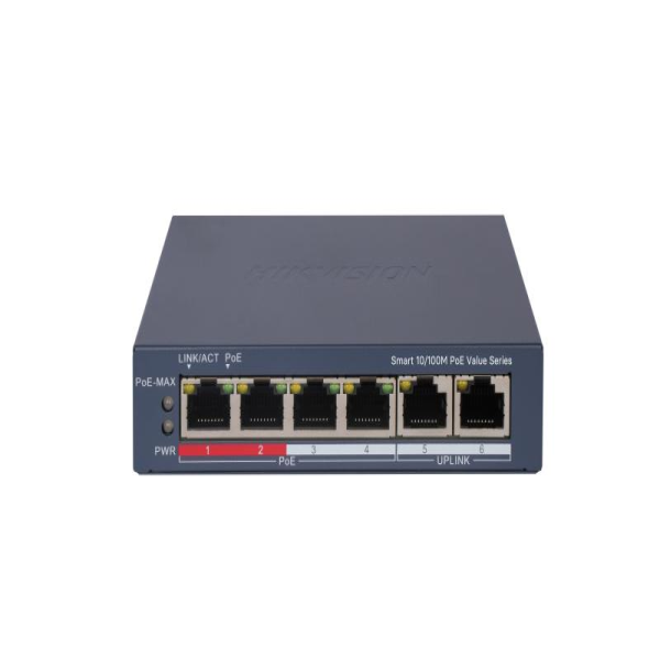Switch PoE Hikvision DS-3E1106PI/E – 6 Cổng Fast Ethernet, 4 Cổng PoE